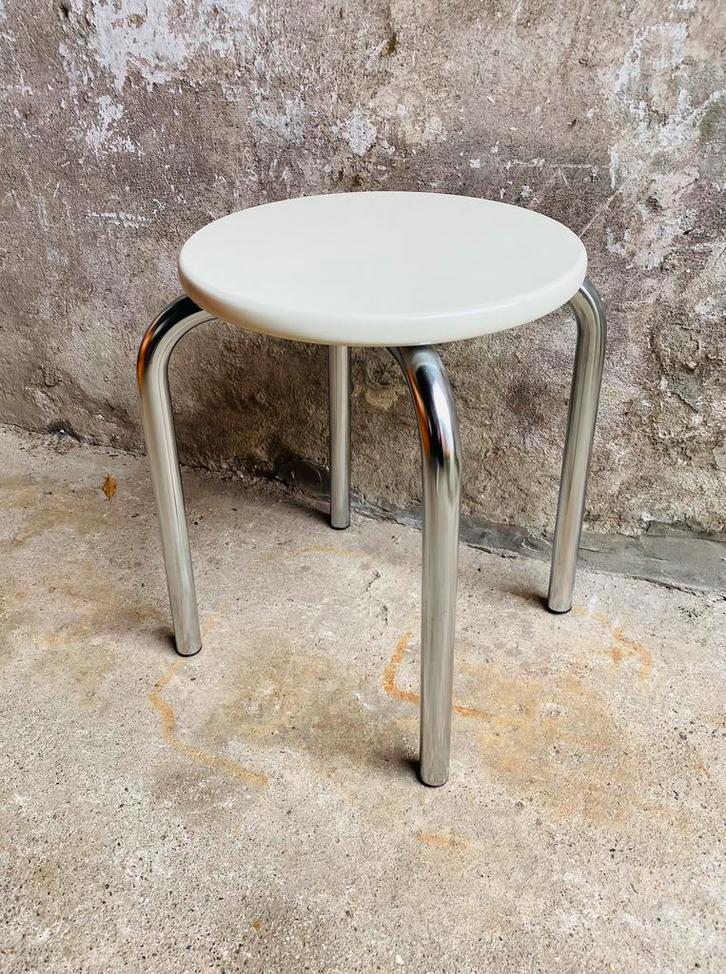 Jaren 80 kruk met chromen poten, Huis en Inrichting, Krukjes, Gebruikt, Hout, Ophalen of Verzenden