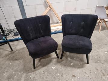 2 Nette Fauteuils - Zwart Ribstof beschikbaar voor biedingen