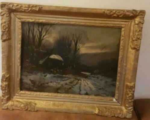 Olieverf winterlandschap avond schaapskooi schapen v d Kamp, Antiek en Kunst, Kunst | Schilderijen | Klassiek, Ophalen
