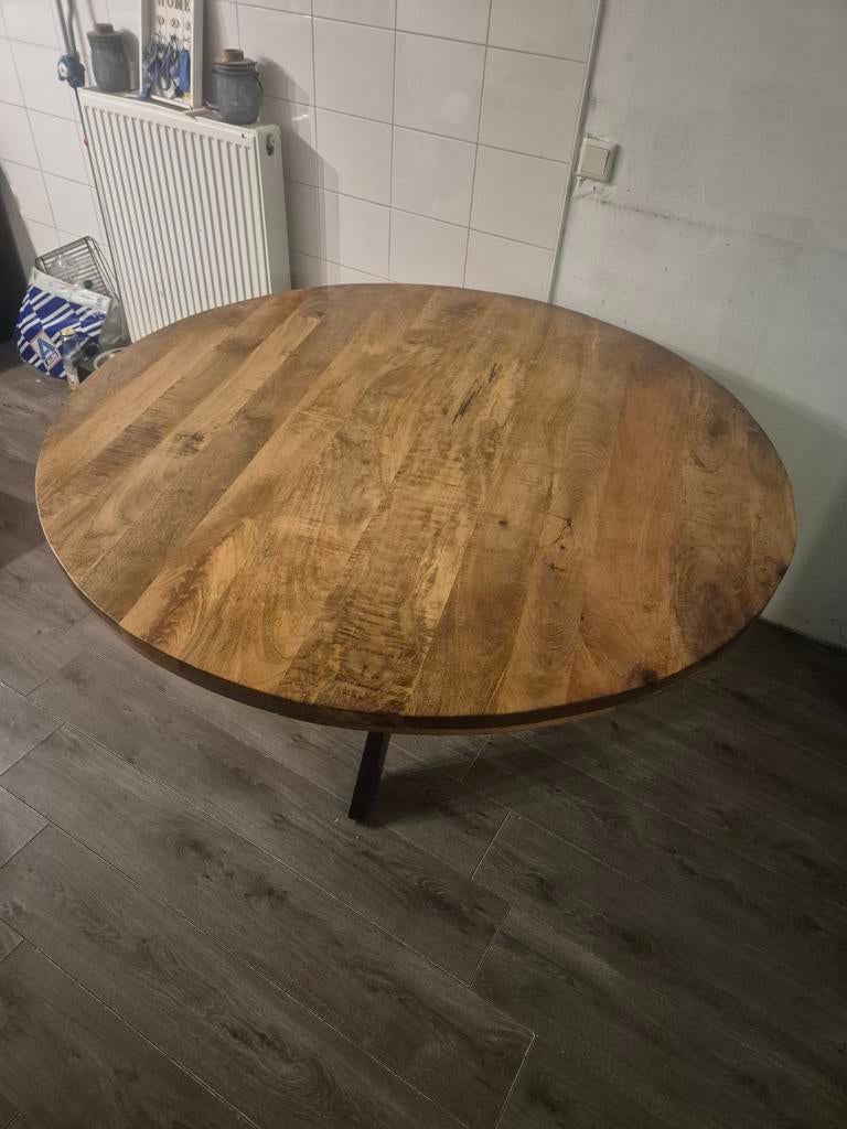Ronde mongohouten eettafel 140cm, Ophalen, Rond, Zo goed als nieuw, 75 cm of meer