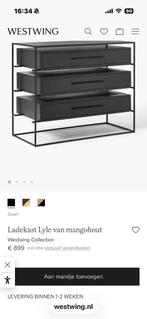 Ladekast zwart mangohout Lyle Westwing, Ophalen, 50 tot 100 cm, Zo goed als nieuw, 3 of 4 laden