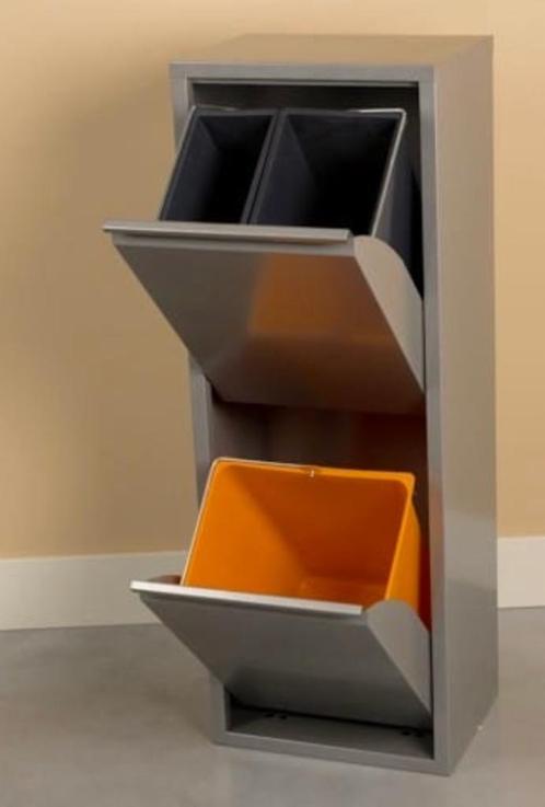 NIEUW Grijze smalle afvalkast afvalscheiding 3 emmers #139, Huis en Inrichting, Woonaccessoires | Prullenbakken, Nieuw, Metaal