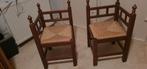 Set van twee houten stoelen met rieten zitting, Riet of Rotan, Gebruikt, Twee, Bruin