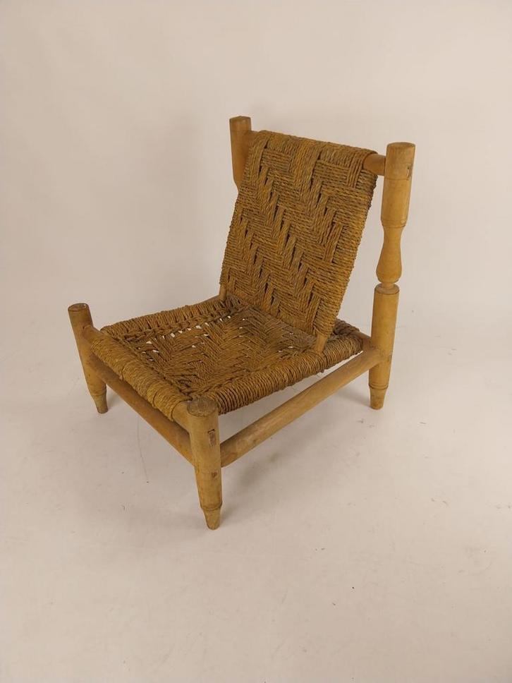 Audoux Minet Touwstoel Jaren '70 Vintage, Huis en Inrichting, Stoelen, Gebruikt, Eén, Hout, Bruin, Ophalen
