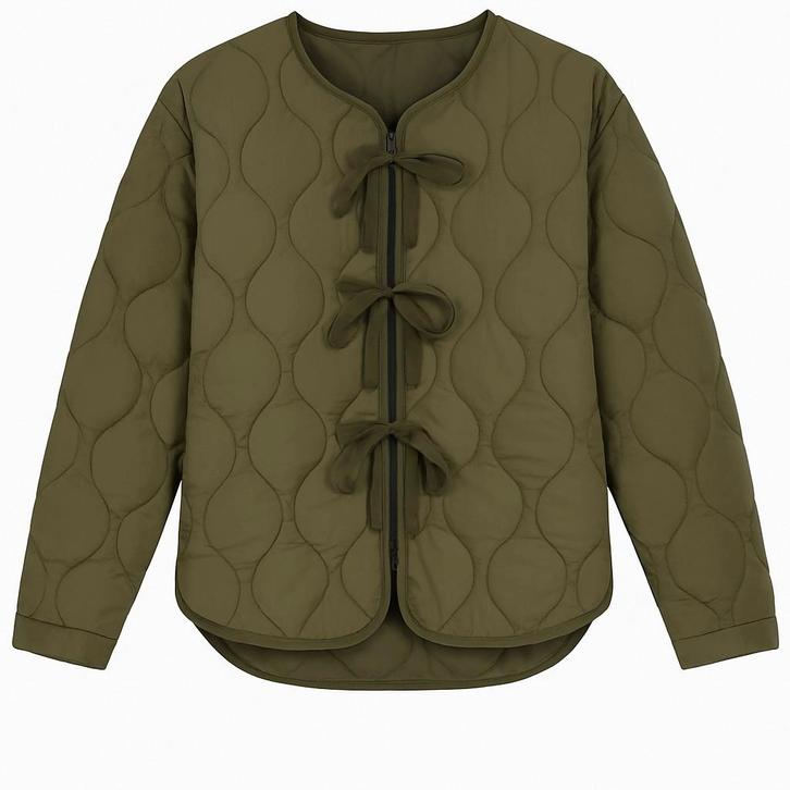 Groene Quilted Jas met Strikken - Maat L, Kleding | Dames, Bodywarmers, Nieuw, Maat 42/44 (L), Groen, Ophalen of Verzenden