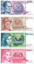 Joegoslavië setje van 4 bankbiljetten - aUNC, Verzenden, Joegoslavië, Setje