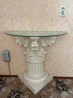 Glazen Bijzettafel met Witte Zuil, Ophalen, Minder dan 50 cm, 50 tot 100 cm, Tafelblad