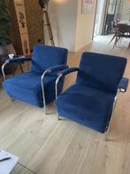 2 stuks Leolux Scylla fauteuil blauw alcantara, Ophalen, Gebruikt, 75 tot 100 cm, Modern