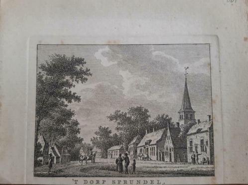 01 / dorp Sprundel - Rucphen kopergravure ca 1790, Antiek en Kunst, Kunst | Etsen en Gravures, Ophalen of Verzenden