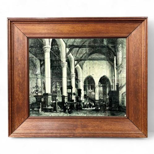 Groot Rozenburg tegeltableau, Grote Kerk Edam naar Bosboom, Antiek en Kunst, Antiek | Wandborden en Tegels, Ophalen of Verzenden