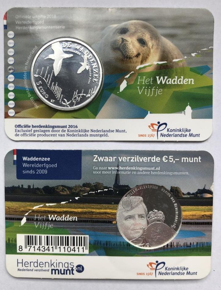 2016 COINCARD 5 EURO WADDEN VIJFJE *UNC*, Postzegels en Munten, Munten | Nederland, Losse munt, Euro's, Zilver, Ophalen of Verzenden