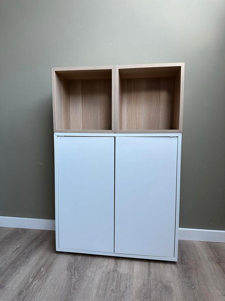 Ikea EKET kastencombinatie wit/eiken, Huis en Inrichting, Kasten | Buffetkasten, Zo goed als nieuw, 100 tot 150 cm, 50 tot 100 cm