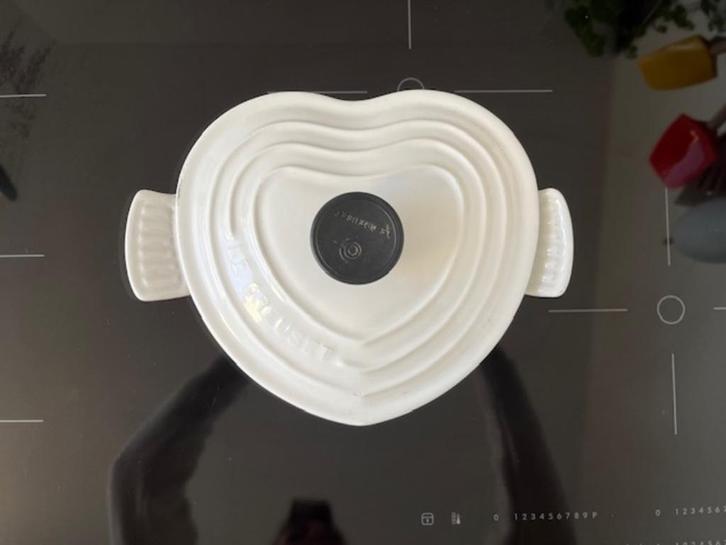 Vintage Le Creuset hart pan, hartjespan,  wit., Huis en Inrichting, Keuken | Potten en Pannen, Gebruikt, Koekenpan of Braadpan
