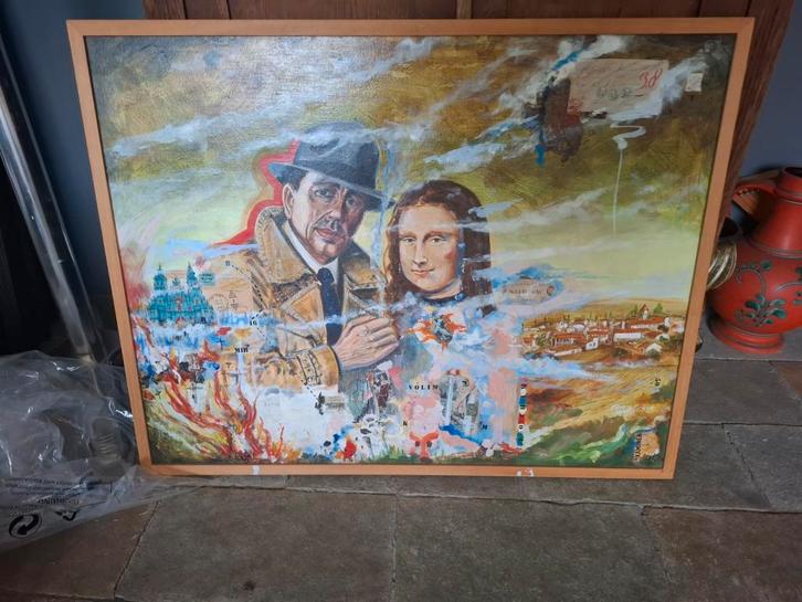 “Humphrey Bogart & Mona Lisa” - 1989 - Van Mierlo - Pop Art, Antiek en Kunst, Kunst | Schilderijen | Abstract, Ophalen of Verzenden