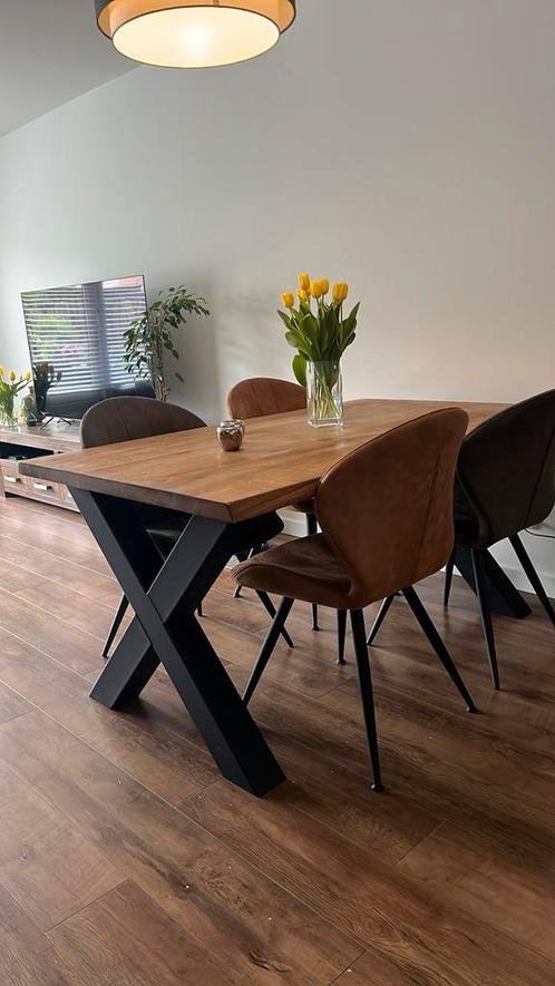 Stoere eettafel met massief (4cm!) eikenhouten blad, Huis en Inrichting, Tafels | Eettafels, Zo goed als nieuw, 50 tot 100 cm