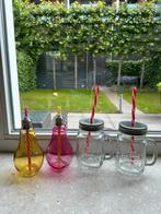 Gekleurde drinkglazen met rietje, Ophalen of Verzenden, Zo goed als nieuw, Frisdrankglas