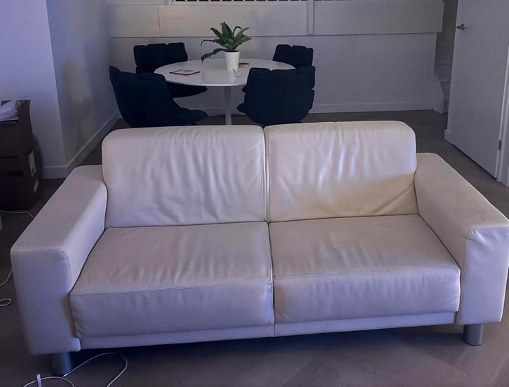 Ecru lederen 2,5 zits bank, Huis en Inrichting, Banken | Bankstellen, Gebruikt, Rechte bank, Tweepersoons, 150 tot 200 cm, 75 tot 100 cm