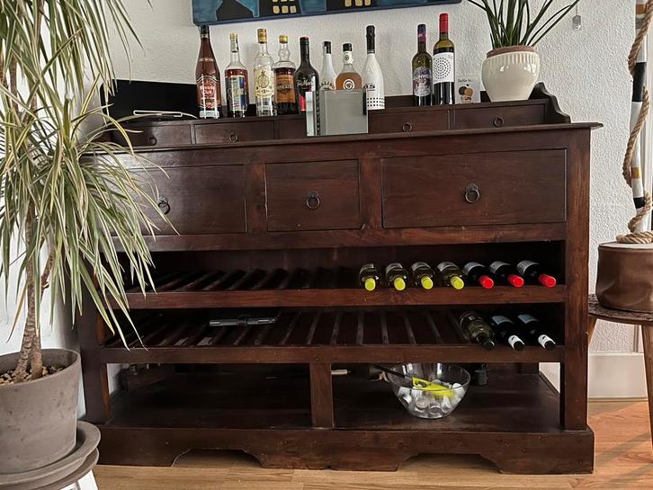 Dressoir/wijnkast donker koloniaal style, Huis en Inrichting, Kasten | Dressoirs, Gebruikt, 25 tot 50 cm, Ophalen