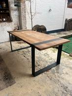 Eiken houten tafel met stalen poten, Huis en Inrichting, Tafels | Eettafels, Ophalen, Gebruikt, 200 cm of meer, 50 tot 100 cm