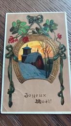 Vrolijk Kerstfeest.Goudopdruk,hoefijzer,klaver 4.Relief.1910, Verzamelen, Ophalen of Verzenden, Voor 1920, Overige thema's