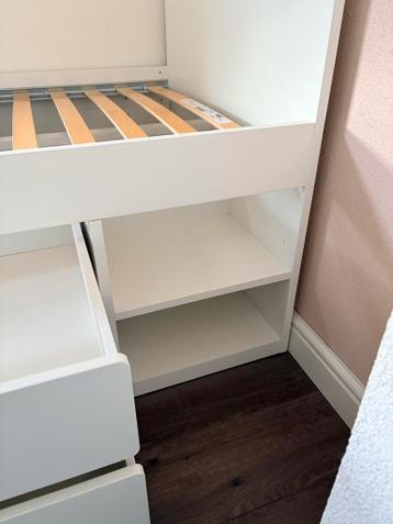 SLÄKT Ikea Wit bedframe 90x200 met opberger en lattenbodem - afbeelding 3