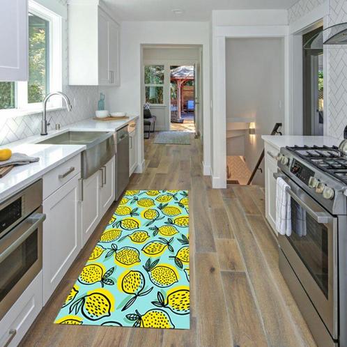 Blauw Geel Citroenen Vloerkleed / Kleed Tapijt Mat Vloermat, Huis en Inrichting, Stoffering | Tapijten en Kleden, Nieuw, Rechthoekig