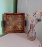 Houten Dienblad met Bloemen, Ophalen of Verzenden, Zo goed als nieuw, Vierkant, Hout