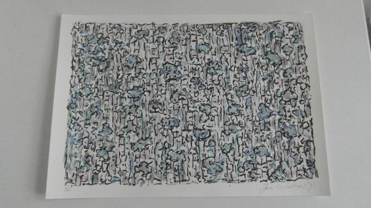 JAN WOLKERS ; zeefdruk/foto/gedicht/blauw, Antiek en Kunst, Kunst | Litho's en Zeefdrukken, Ophalen of Verzenden