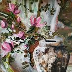 Schilderij magnolia tak in vaas, Ophalen of Verzenden, Nieuw, Schilderij, 50 tot 75 cm