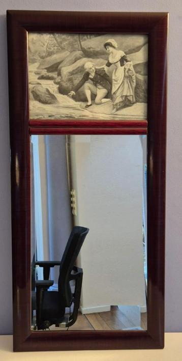Antieke hal/schouwspiegel + romantische prent Jules Giradet beschikbaar voor biedingen