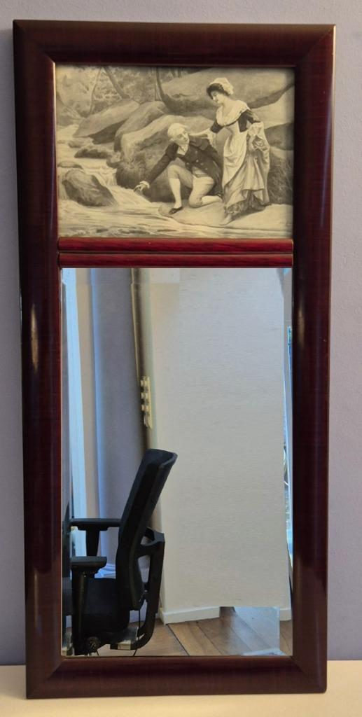 Antieke hal/schouwspiegel + romantische prent Jules Giradet, Antiek en Kunst, Antiek | Spiegels, Minder dan 50 cm, Minder dan 100 cm