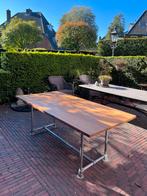 Tiekhouten eettafel met industrieel onderstelsel, Huis en Inrichting, Tafels | Eettafels, Ophalen, Vijf personen of meer, Rechthoekig