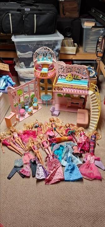 Barbie prinsessen huis met veel poppen beschikbaar voor biedingen