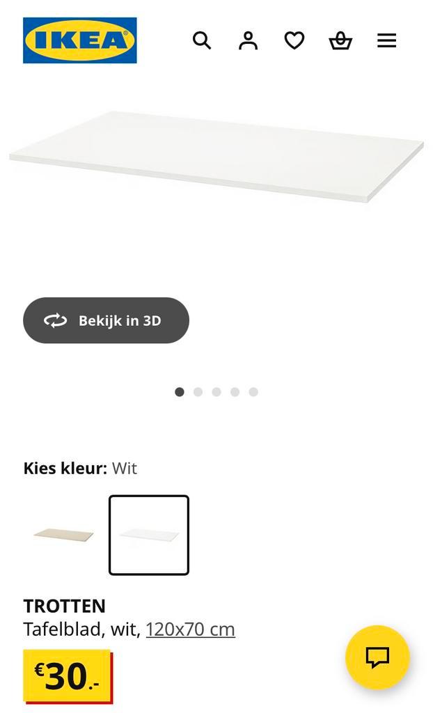 Ikea Tafelblad Wit 120x70 - TROTTEN Compatible, Huis en Inrichting, Tafelonderdelen, Nieuw, Tafelblad, 100 tot 150 cm, 50 tot 100 cm