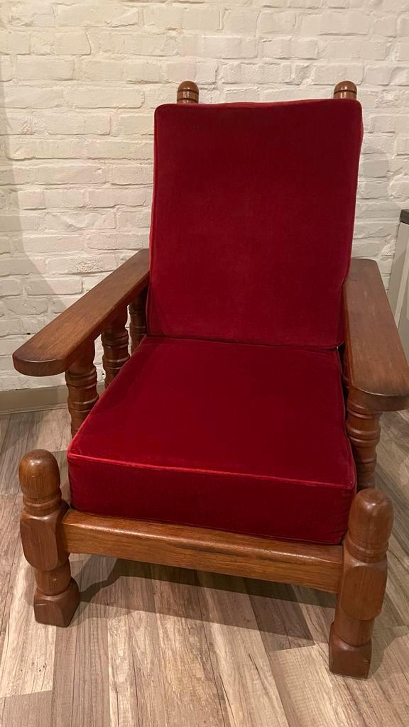 Massief Eiken Rookstoel - Handgemaakt, Huis en Inrichting, Stoelen, Gebruikt, Eén, Hout, Rood, Ophalen