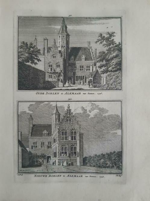 341-342*/ Oude Doelen en Nieuwe Doelen Alkmaar gravure 1752, Antiek en Kunst, Kunst | Etsen en Gravures, Ophalen of Verzenden