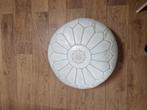 Marokkaanse witte lederen poef, Huis en Inrichting, Ophalen of Verzenden, Zo goed als nieuw, Rond, Minder dan 50 cm