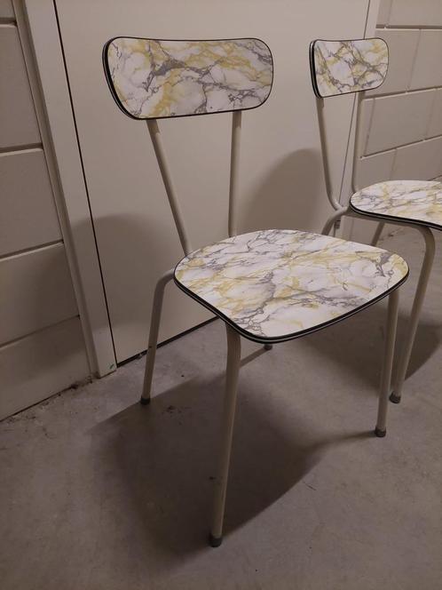 Formica chromen stoeltjes marmerlook jaren '60 retro vintage, Huis en Inrichting, Stoelen, Gebruikt, Twee, Ophalen
