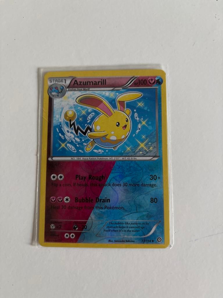 Zeldzame Azumarill Pokemon Kaart met Dubbele Energy, Ophalen of Verzenden, Gebruikt, Losse kaart, Foil