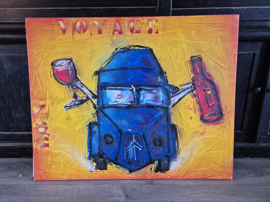 Schilderij 'Bon Voyage' met Citroën hy en wijn, Ophalen