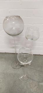 Set van drie handgemaakte glazen vazen / stolpen / kaarsst., Minder dan 50 cm, Glas, Zo goed als nieuw, Ophalen