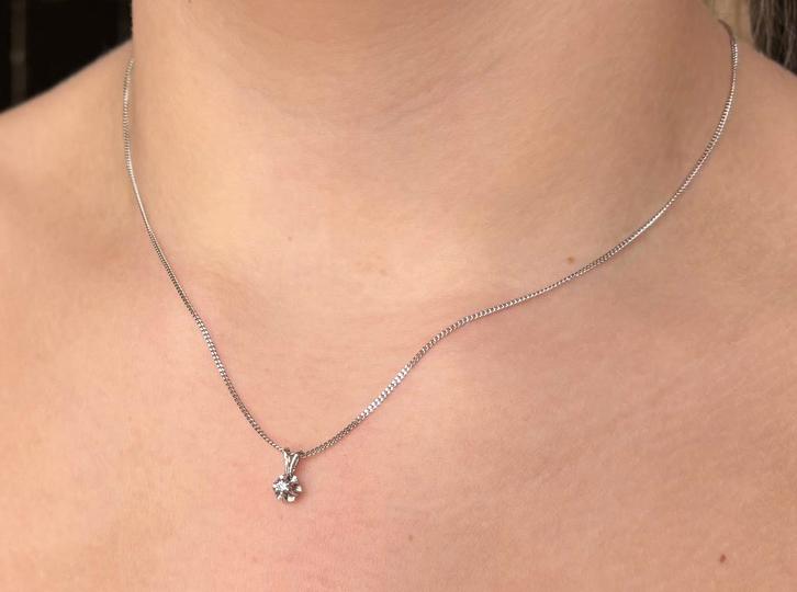 Solitair diamant 14k gouden ketting gourmet dames met hanger, Sieraden, Tassen en Uiterlijk, Kettingen, Zo goed als nieuw, Goud
