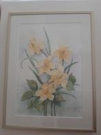 Ingelijste aquarel bloemen narcissen, Antiek en Kunst, Ophalen of Verzenden