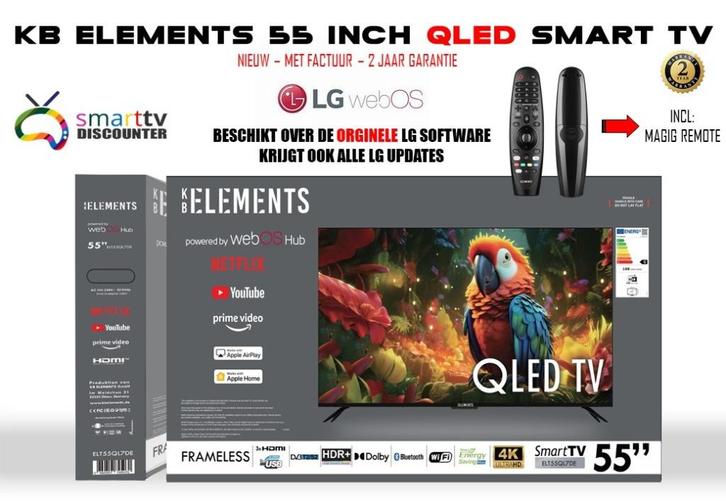 KB ELEMENTS 55 INCH QLED SMART TV, Audio, Tv en Foto, Televisies, Nieuw, QLED, 100 cm of meer, 4k (UHD), Overige merken, 50 Hz