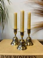 Prachtige set vintage Messing Kandelaars Bel graveerwerk, Ophalen of Verzenden, Koper of Brons