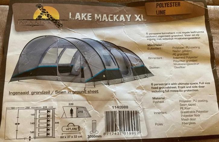 Safarica Lake Mackay XL 6 persoons familietent, Caravans en Kamperen, Tenten, tot en met 6, Gebruikt, Ophalen