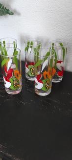 Vintage glazen met fruit rood groen geel oranje 5x, Glas of Glazen, Gebruikt, Ophalen of Verzenden, Glas