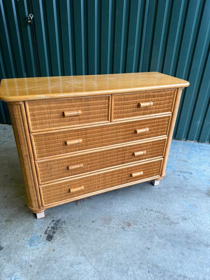 Vintage Rotan Bamboe Ladekast Commode Kast, Huis en Inrichting, Kasten | Ladekasten, Zo goed als nieuw, Minder dan 100 cm, 50 tot 100 cm
