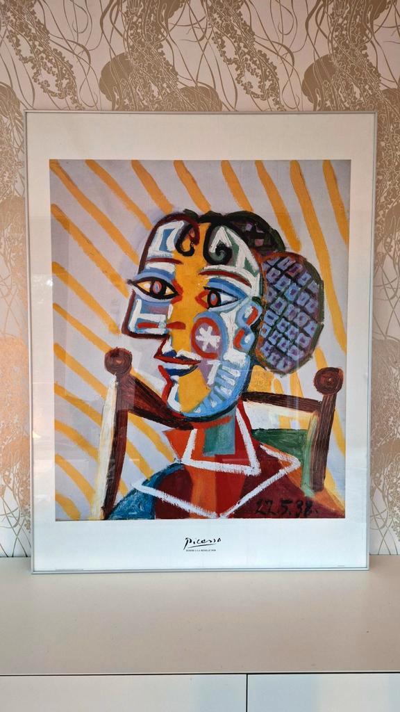 Picasso - Femme a la resille - Ingelijste poster, Antiek en Kunst, Kunst | Litho's en Zeefdrukken, Ophalen