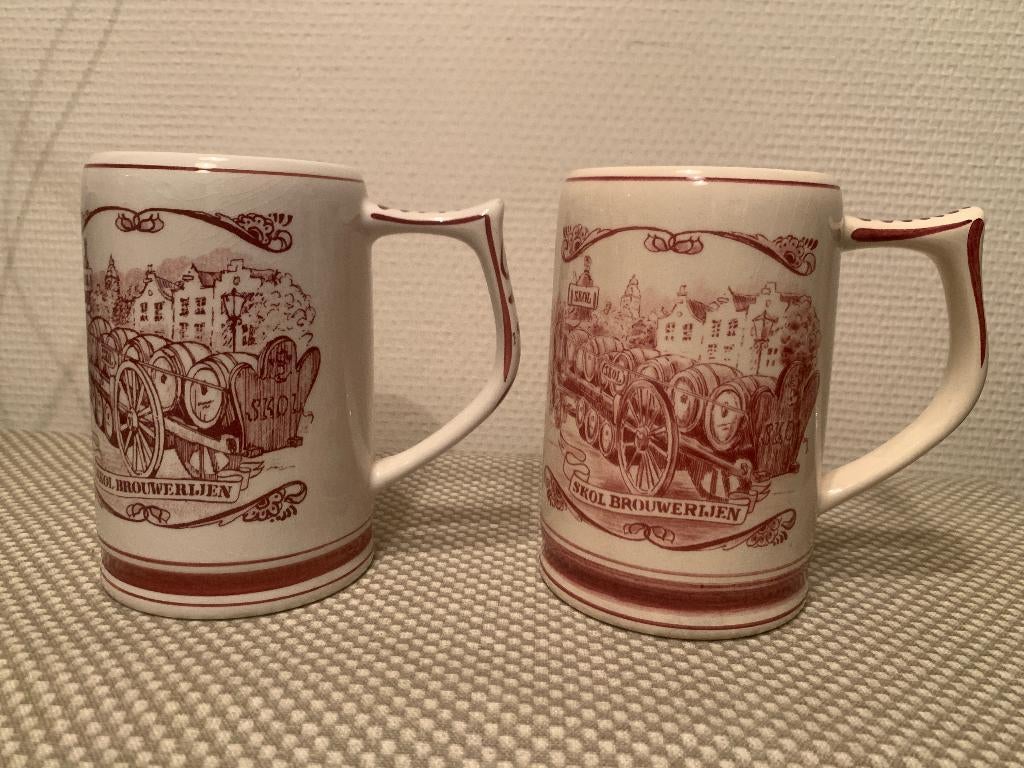 2 vintage Skol bierpullen brouwerijen Delftsche Huys bierpul, Ophalen of Verzenden, Gebruikt, Pul(len), Overige merken